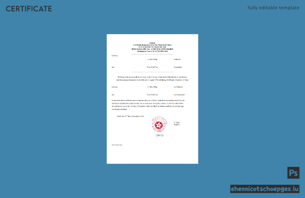 Scheidungsurkunde aus Hongkong im Word- und PDF-Format – KOSTENLOSE Beispielvorschau